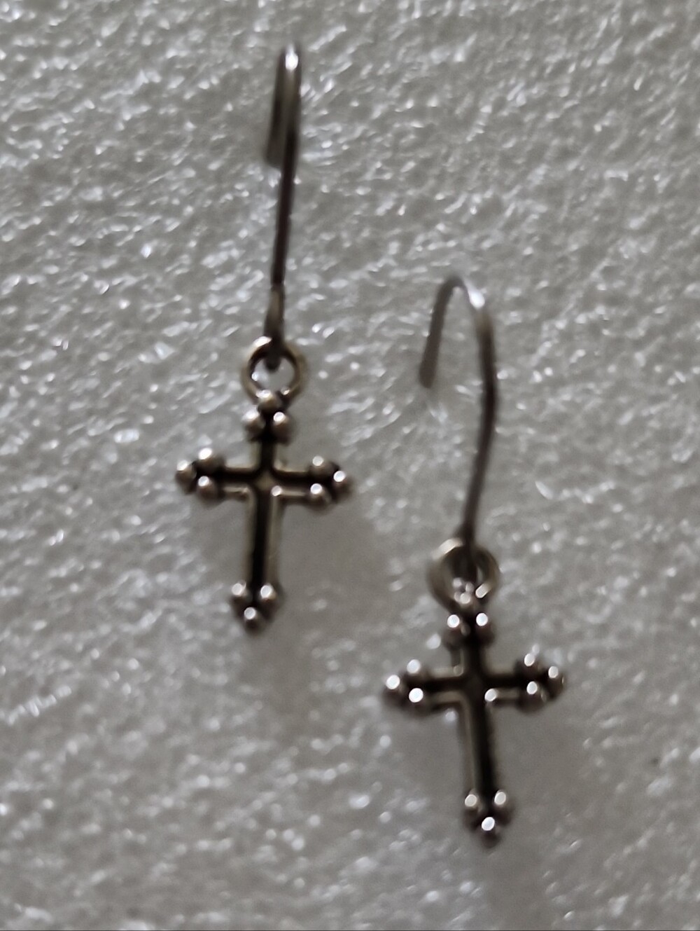 Hand Crafted Silver Tone Cross Drop Earrings